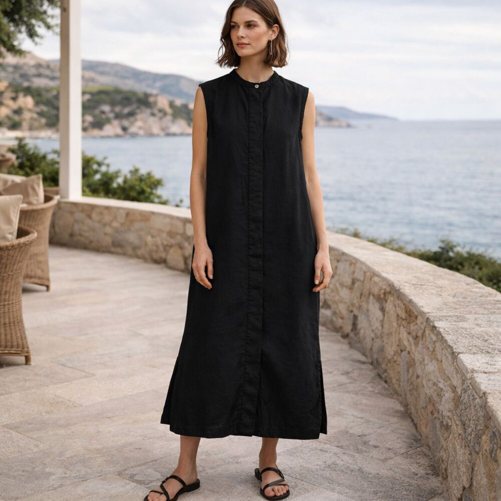 J. Crew Black Sleeveless Midi Shirt Dress